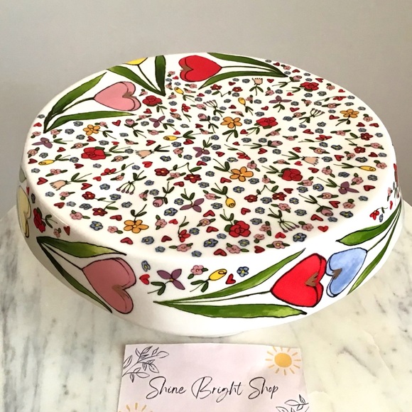 Anthropologie Mud Fairy Blooming Hearts Cake Stand Glazed Stoneware Floral NWT - Picture 10 of 11